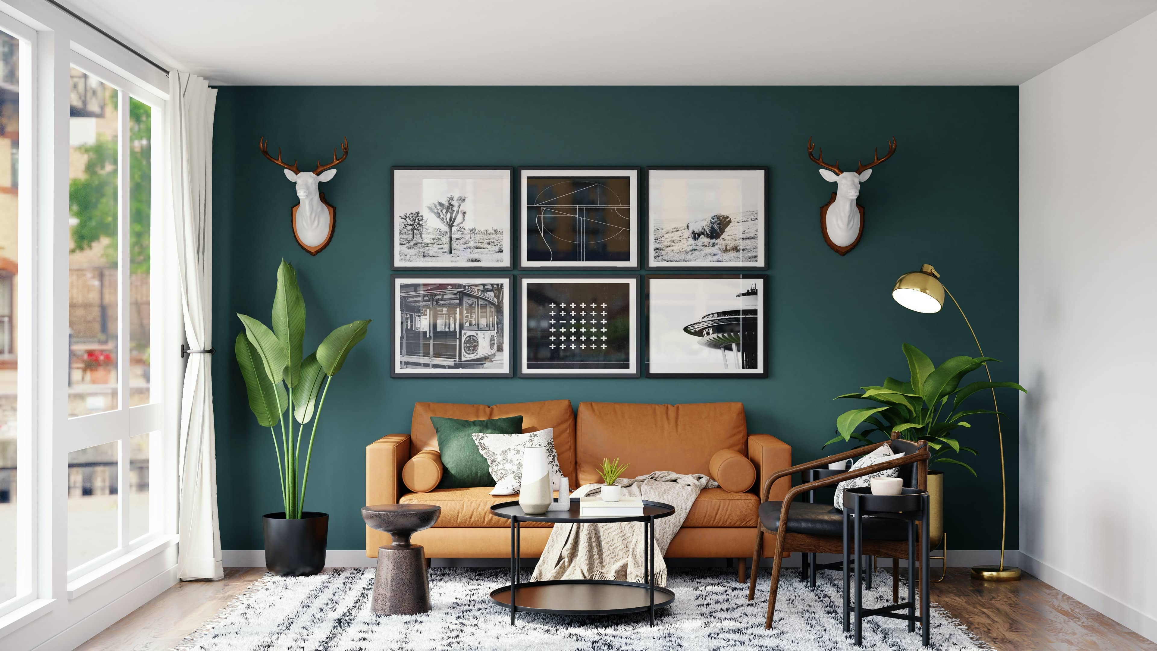 Green living room interior